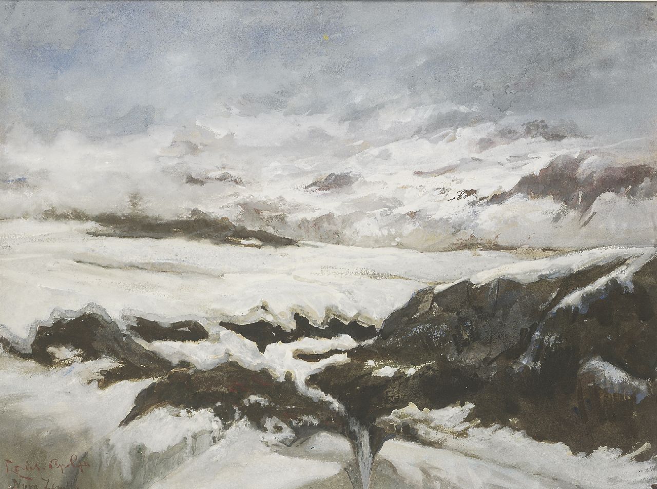 Apol L.F.H. | Lodewijk Franciscus Hendrik 'Louis' Apol, Op Nova Zembla, gouache op papier 46,7 x 62,3 cm, gesigneerd linksonder Apol L.F.H. | Lodewijk Franciscus Hendrik 'Louis' Apol, Op Nova Zembla, gouache op papier 46,7 x 62,3 cm, gesigneerd linksonder