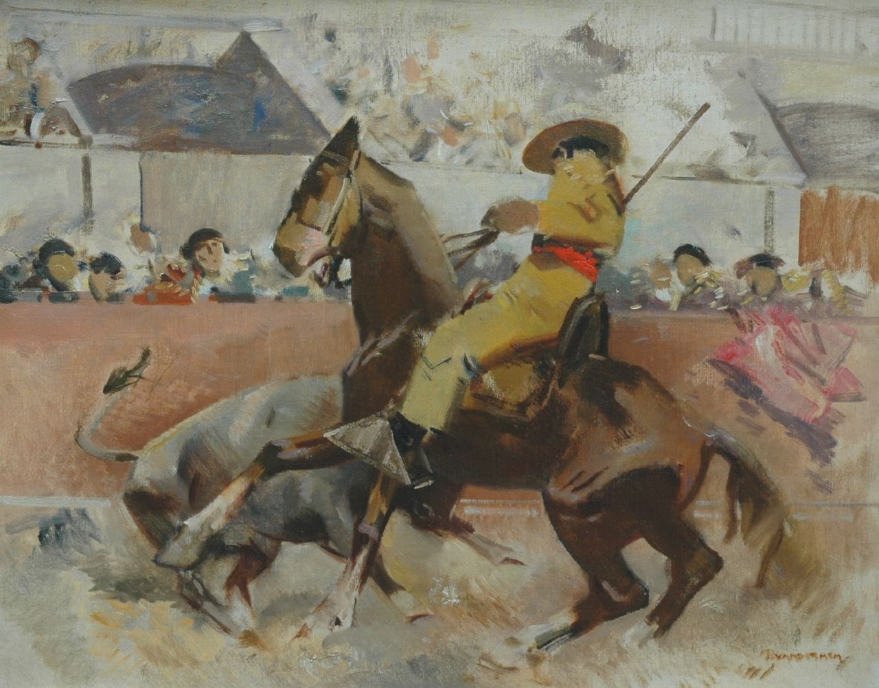 Hem P. van der | Pieter 'Piet' van der Hem, Stierengevecht, olieverf op doek 61,5 x 77,2 cm, gesigneerd r.o Hem P. van der | Pieter 'Piet' van der Hem, Stierengevecht, olieverf op doek 61,5 x 77,2 cm, gesigneerd r.o