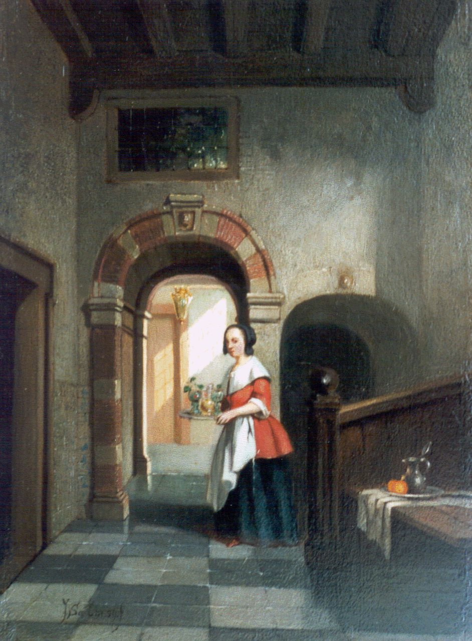 Salm J.C.  | Johannes Cornelis Salm, Hollands interieur, olieverf op paneel 20,0 x 14,4 cm, gesigneerd linksonder en gedateerd '59