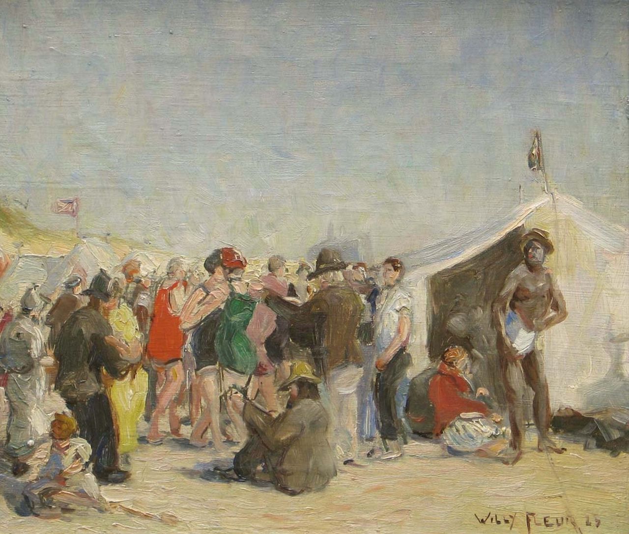 Fleur J.W.  | Johan Willem 'Willy' Fleur, Strandfeest, olieverf op doek 30,1 x 35,2 cm, gesigneerd rechtsonder en gedateerd '23