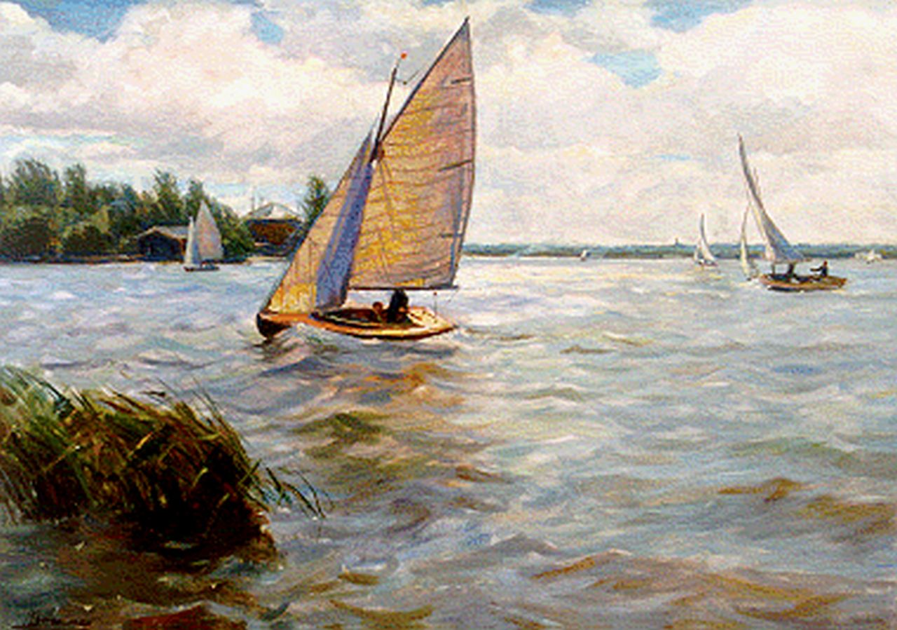 Boxel P.J. van | Pieter Jacobus 'Piet' van Boxel, Zeilbootjes op de Kaag, olieverf op doek 70,5 x 100,5 cm, gesigneerd linksonder en te dateren jaren '50