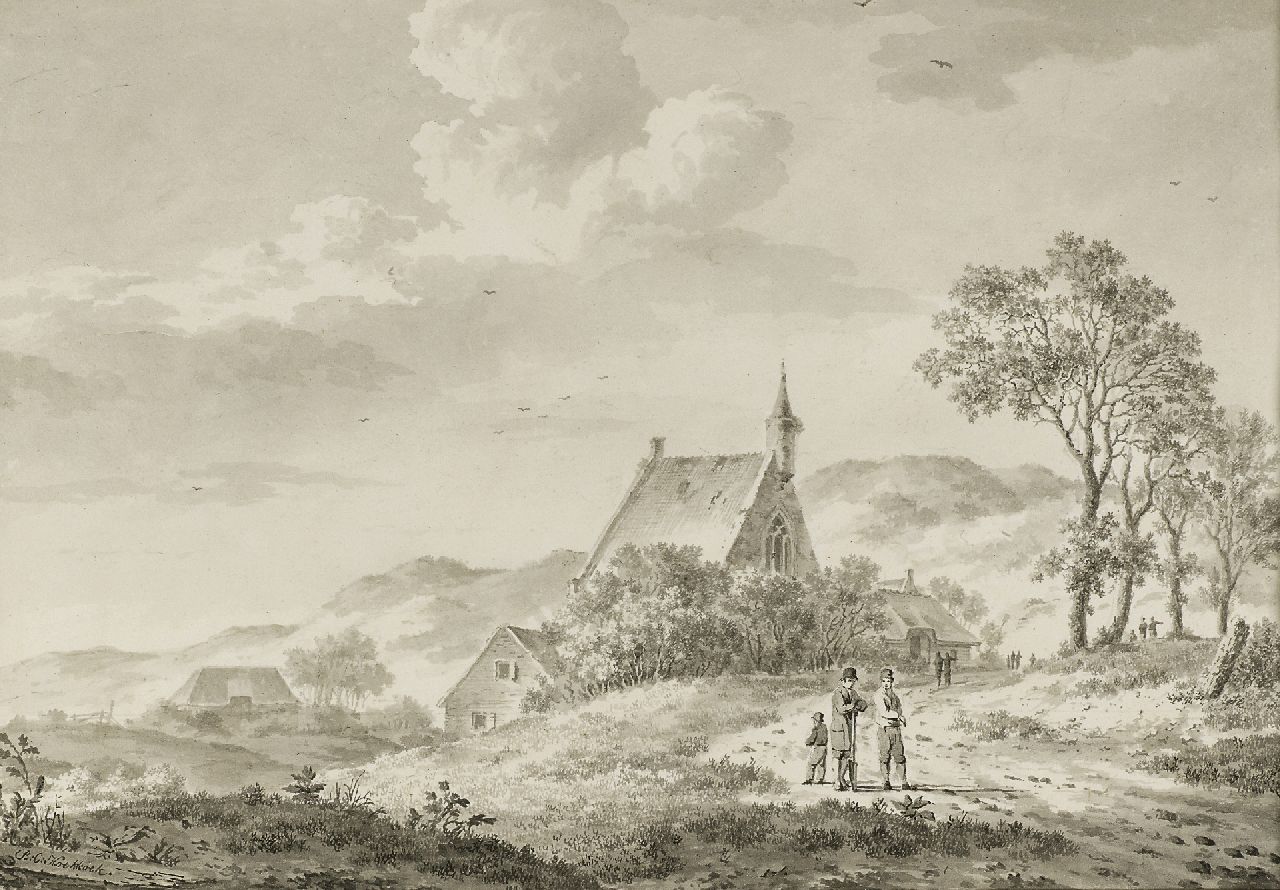 Koekkoek B.C.  | Barend Cornelis Koekkoek, Landschap in Zeeland, pen, penseel en inkt op papier 18,3 x 26,7 cm, gesigneerd linksonder