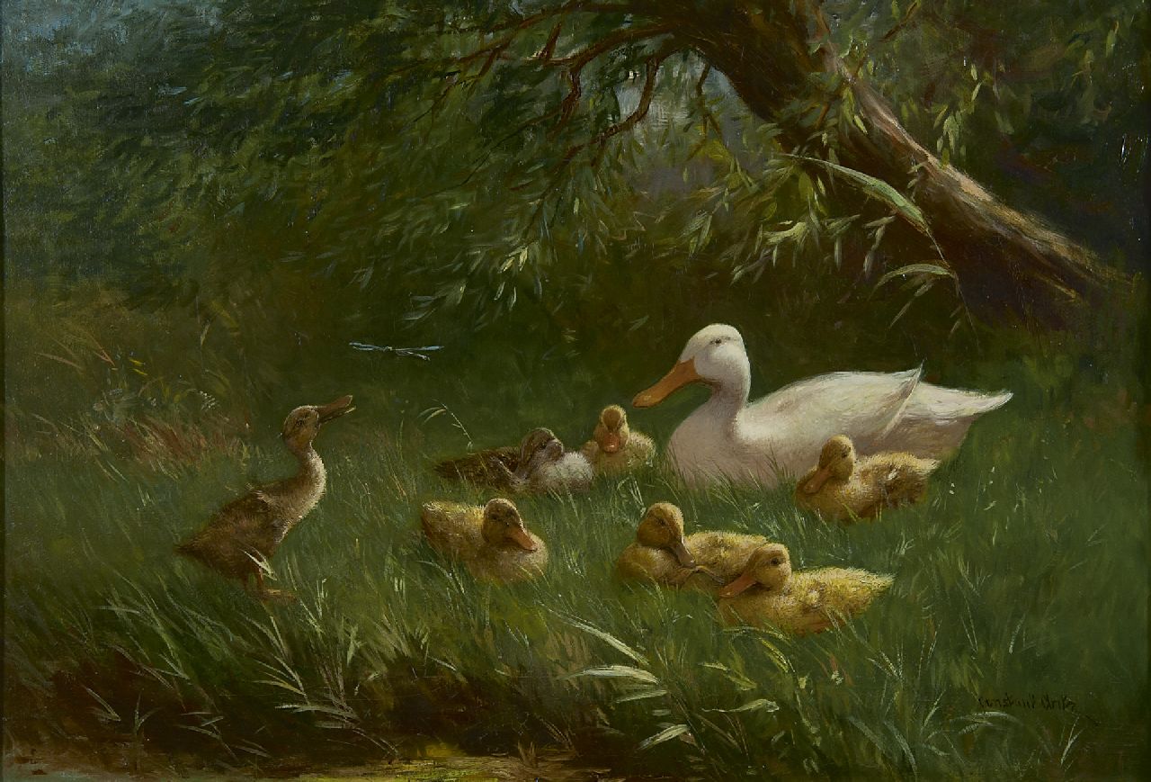 Artz C.D.L.  | 'Constant' David Ludovic Artz, Moedereend, kuikens en de zwevende libelle, olieverf op doek 45,4 x 65,4 cm, gesigneerd rechtsonder