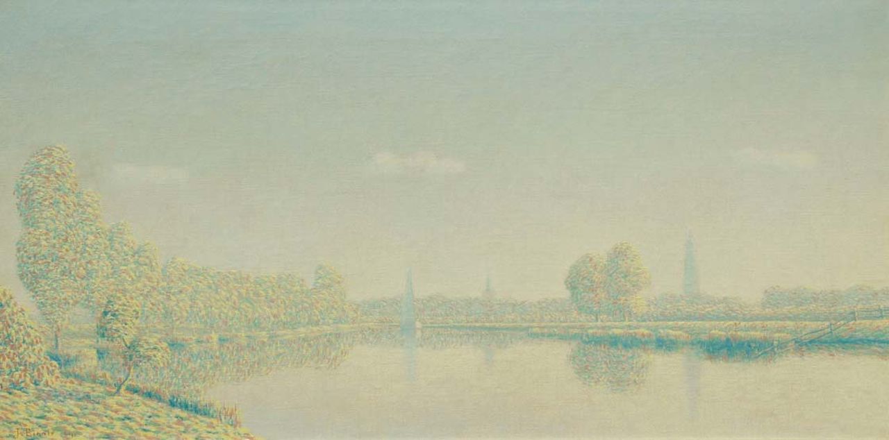 Birnie J.  | Johan Birnie, Gezicht op de Eem met Amersfoort in het verschiet, olieverf op doek 37,3 x 71,4 cm, gesigneerd linksonder en gedateerd 1913