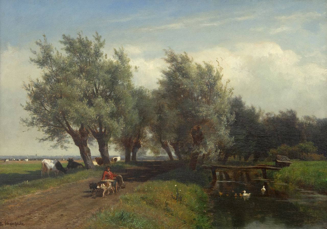 Schampheleer E. De | Edmond De Schampheleer | Schilderijen te koop aangeboden | Polderlandschap, olieverf op doek 43,8 x 62,3 cm, gesigneerd linksonder en zonder lijst Schampheleer E. De | Edmond De Schampheleer | Schilderijen te koop aangeboden | Polderlandschap, olieverf op doek 43,8 x 62,3 cm, gesigneerd linksonder en zonder lijst