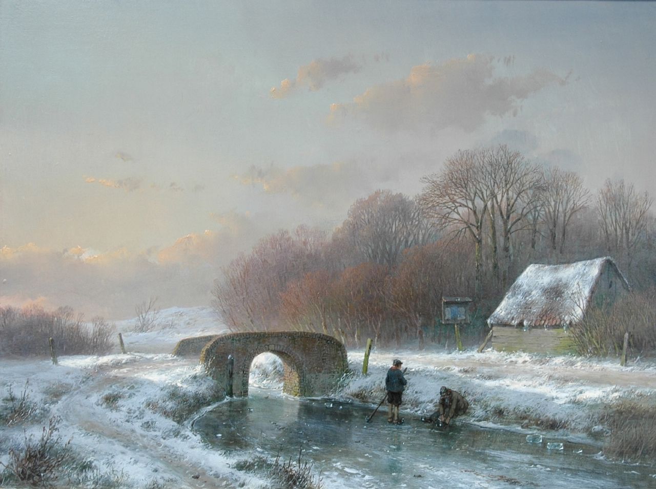 Schelfhout A.  | Andreas Schelfhout, Op de schaats in de namiddag, olieverf op doek 31,4 x 42,0 cm, gesigneerd linksonder en gedateerd 1860