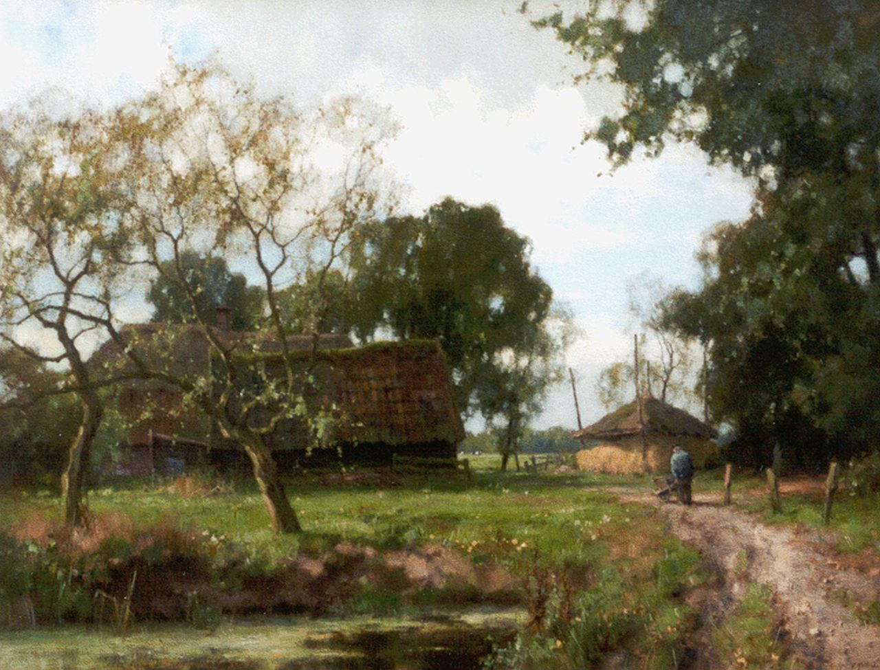 Holtrup J. | Jan Holtrup, Boerderij in een bebost landschap, olieverf op doek 70,2 x 90,2 cm, gesigneerd rechtsonder Holtrup J. | Jan Holtrup, Boerderij in een bebost landschap, olieverf op doek 70,2 x 90,2 cm, gesigneerd rechtsonder