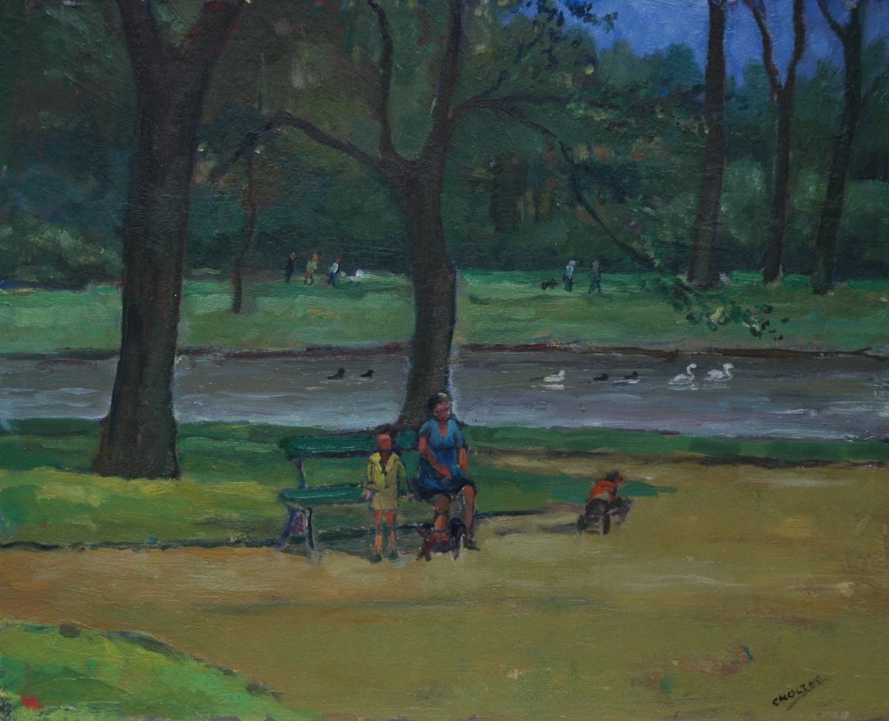 Noltee B.C. | Bernardus Cornelis 'Cor' Noltee, Moeder met kinderen in het park, olieverf op schildersboard 38,1 x 47,0 cm, gesigneerd rechtsonder Noltee B.C. | Bernardus Cornelis 'Cor' Noltee, Moeder met kinderen in het park, olieverf op schildersboard 38,1 x 47,0 cm, gesigneerd rechtsonder