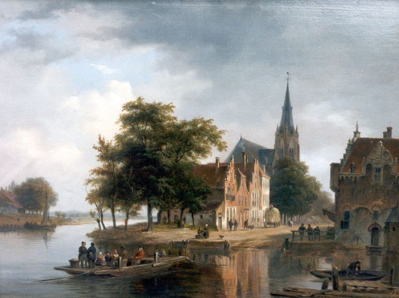 Hove B.J. van | Bartholomeus Johannes 'Bart' van Hove, Gezicht op de stadskade met een overzetveer, olieverf op paneel 30,0 x 38,9 cm, gesigneerd rechtsonder Hove B.J. van | Bartholomeus Johannes 'Bart' van Hove, Gezicht op de stadskade met een overzetveer, olieverf op paneel 30,0 x 38,9 cm, gesigneerd rechtsonder