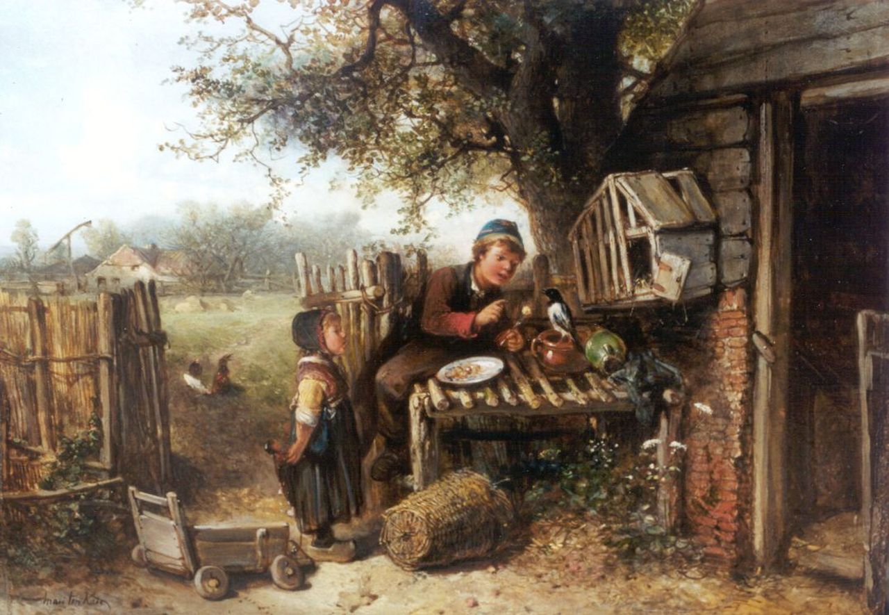 Kate J.M.H. ten | Johan 'Mari' Henri ten Kate, De tamme ekster, olieverf op paneel 32,9 x 45,9 cm, gesigneerd linksonder