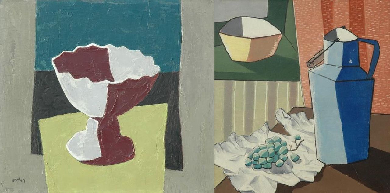 Weerd W. van der | Wim van der Weerd, Stilleven met kom; verso: Stilleven, olieverf op paneel 37,5 x 41,6 cm, gesigneerd linksonder met initialen en tweemaal gedateerd '47 Weerd W. van der | Wim van der Weerd, Stilleven met kom; verso: Stilleven, olieverf op paneel 37,5 x 41,6 cm, gesigneerd linksonder met initialen en tweemaal gedateerd '47