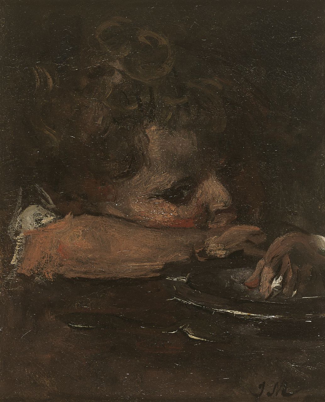 Maris J.H. | Jacobus Hendricus 'Jacob' Maris, Kinderportret, olieverf op doek 35,2 x 28,4 cm, gesigneerd rechtsonder met initialen Maris J.H. | Jacobus Hendricus 'Jacob' Maris, Kinderportret, olieverf op doek 35,2 x 28,4 cm, gesigneerd rechtsonder met initialen