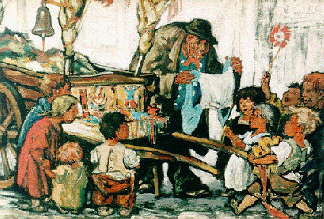 Wingen E.J.L.H. | 'Edmond' Jean Leon Hubert Wingen, Kinderen bij een voddenkoopman, gouache op papier 36,2 x 51,4 cm, gesigneerd linksonder en gedateerd '16 Köln Wingen E.J.L.H. | 'Edmond' Jean Leon Hubert Wingen, Kinderen bij een voddenkoopman, gouache op papier 36,2 x 51,4 cm, gesigneerd linksonder en gedateerd '16 Köln