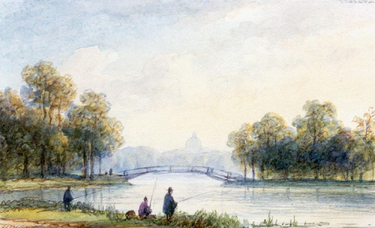Kleijn L.J. | Lodewijk Johannes Kleijn, Gezicht op de parkvijver van paleis Huis ten Bosch, Den Haag, aquarel op papier 6,5 x 10,5 cm Kleijn L.J. | Lodewijk Johannes Kleijn, Gezicht op de parkvijver van paleis Huis ten Bosch, Den Haag, aquarel op papier 6,5 x 10,5 cm