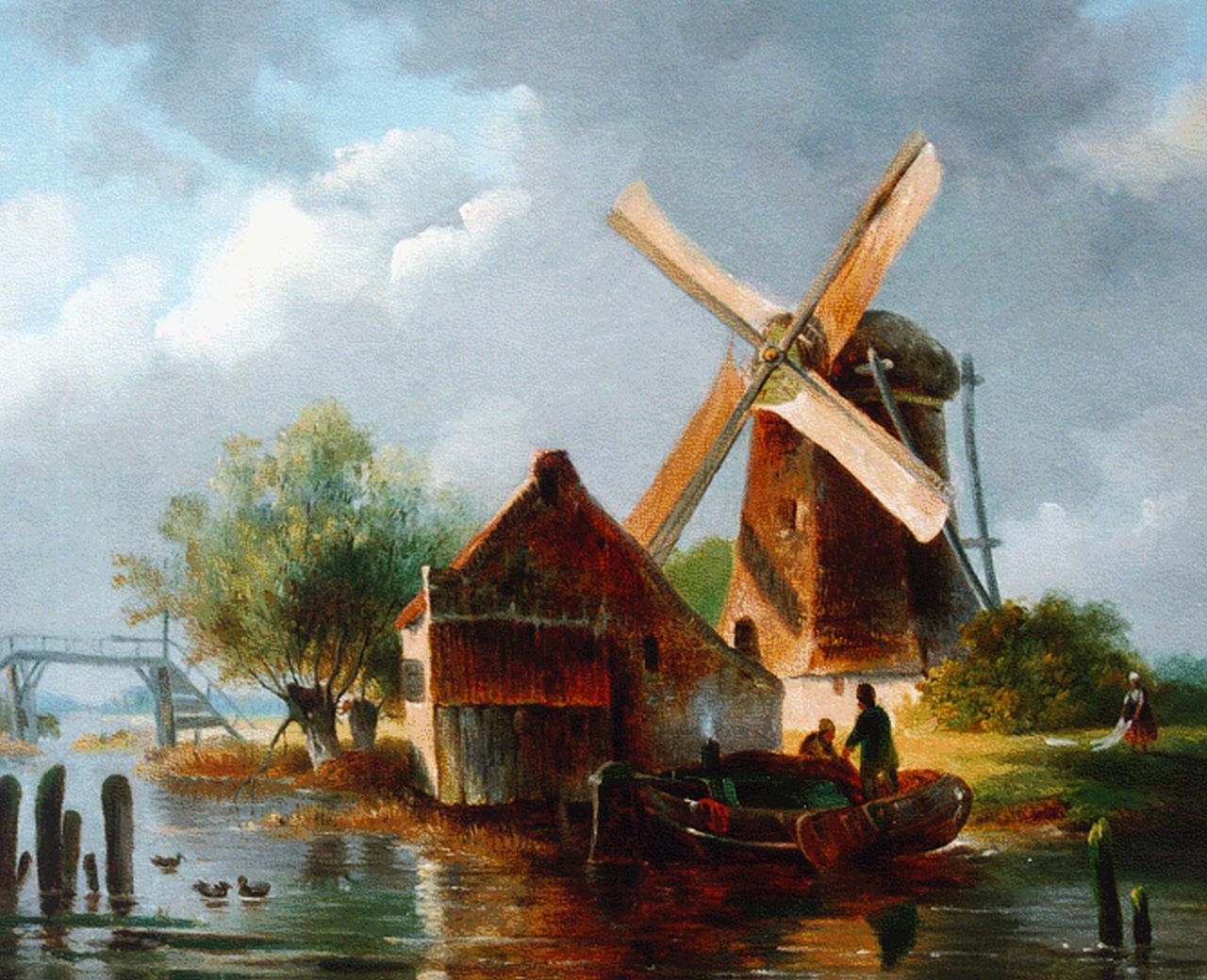 Leickert C.H.J. | 'Charles' Henri Joseph Leickert, Zomerlandschapje met molen aan rivier, olieverf op doek 21,2 x 26,5 cm Leickert C.H.J. | 'Charles' Henri Joseph Leickert, Zomerlandschapje met molen aan rivier, olieverf op doek 21,2 x 26,5 cm