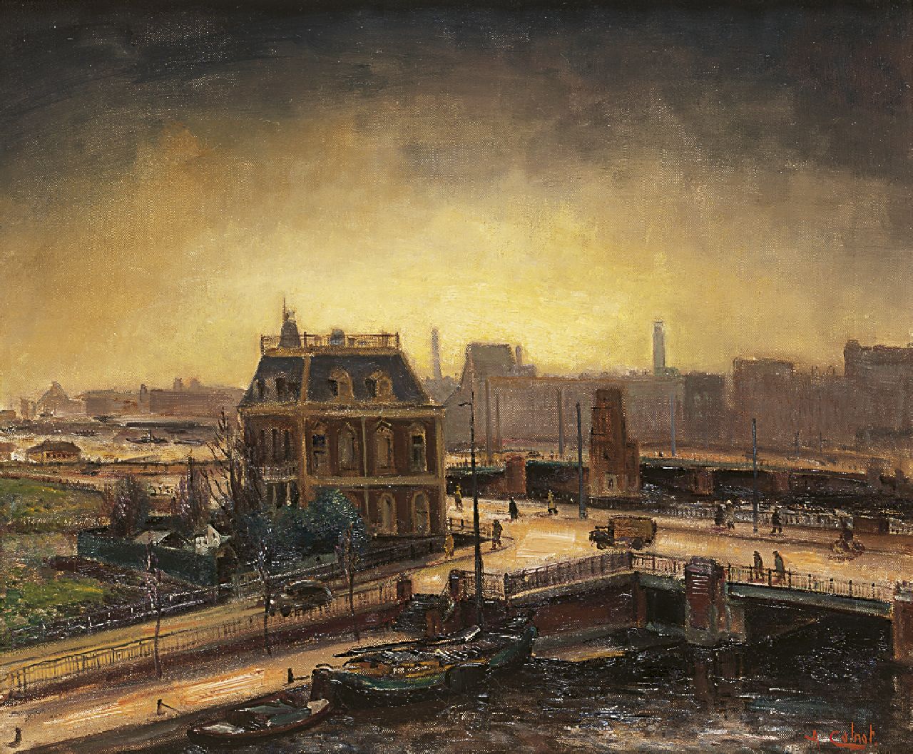 Colnot A.J.G. | 'Arnout' Jacobus Gustaaf Colnot, Gezicht op de Berlagebrug, Amsterdam, olieverf op doek 49,8 x 60,1 cm, gesigneerd rechtsonder en te dateren ca. 1935 Colnot A.J.G. | 'Arnout' Jacobus Gustaaf Colnot, Gezicht op de Berlagebrug, Amsterdam, olieverf op doek 49,8 x 60,1 cm, gesigneerd rechtsonder en te dateren ca. 1935