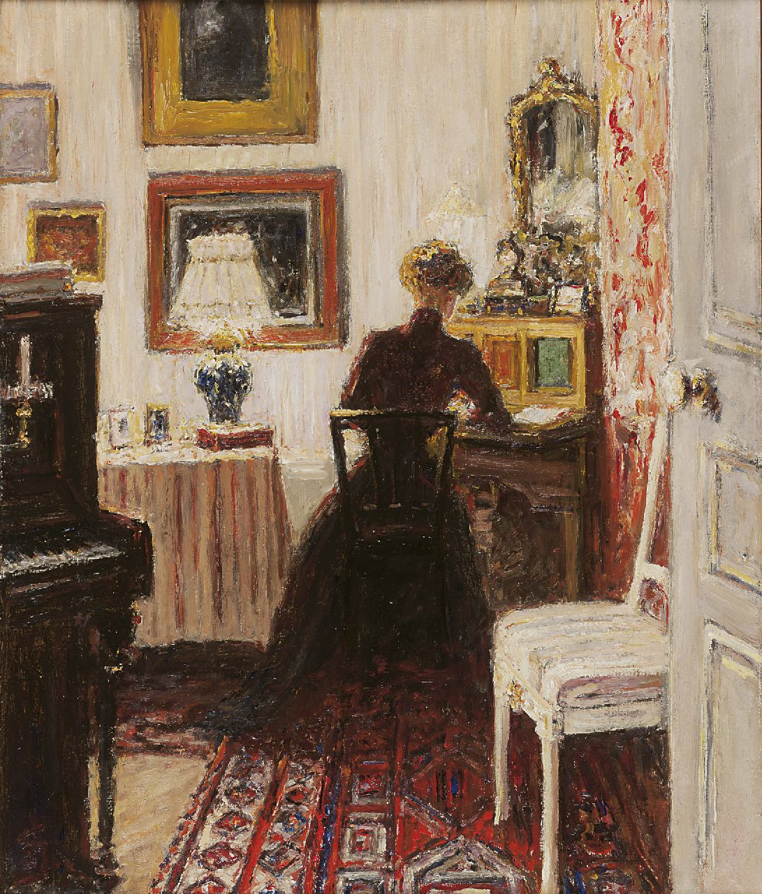 Storm van 's-Gravesande C.N. | Carel Nicolaas Storm van 's-Gravesande, Interieur met Lily Clifford, Parijs, olieverf op schildersboard 54,9 x 45,9 cm, gesigneerd linksonder met monogram en verso gedateerd 5 nov. 1907 Storm van 's-Gravesande C.N. | Carel Nicolaas Storm van 's-Gravesande, Interieur met Lily Clifford, Parijs, olieverf op schildersboard 54,9 x 45,9 cm, gesigneerd linksonder met monogram en verso gedateerd 5 nov. 1907