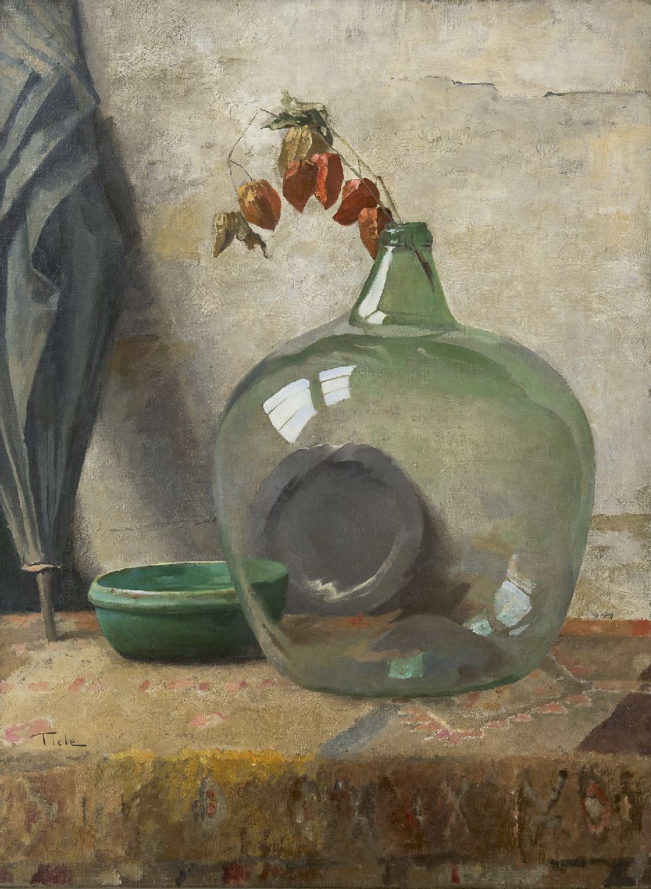 Tiele J. | 'Jan' Cornelis Tiele, Stilleven met groene fles, olieverf op doek 95,2 x 71,4 cm, gesigneerd linksonder Tiele J. | 'Jan' Cornelis Tiele, Stilleven met groene fles, olieverf op doek 95,2 x 71,4 cm, gesigneerd linksonder