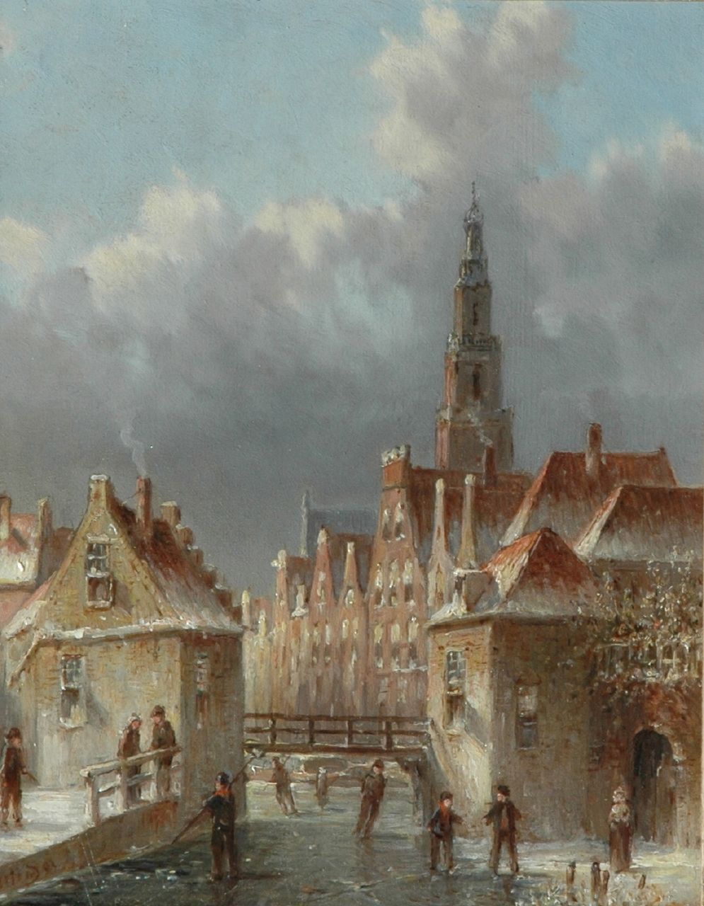 Vertin P.G. | Petrus Gerardus Vertin, Winters tafereel met schaatsers op een gracht, olieverf op paneel 24,0 x 19,5 cm, gesigneerd linksonder Vertin P.G. | Petrus Gerardus Vertin, Winters tafereel met schaatsers op een gracht, olieverf op paneel 24,0 x 19,5 cm, gesigneerd linksonder