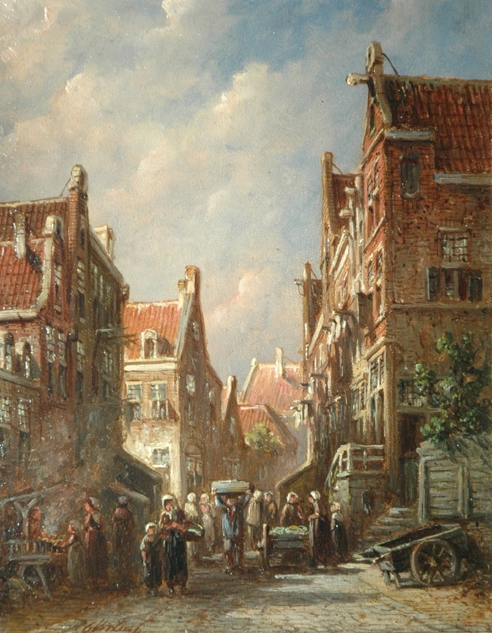 Vertin P.G. | Petrus Gerardus Vertin, Markt in zomers straatje, olieverf op paneel 19,4 x 14,9 cm, gesigneerd linksonder Vertin P.G. | Petrus Gerardus Vertin, Markt in zomers straatje, olieverf op paneel 19,4 x 14,9 cm, gesigneerd linksonder