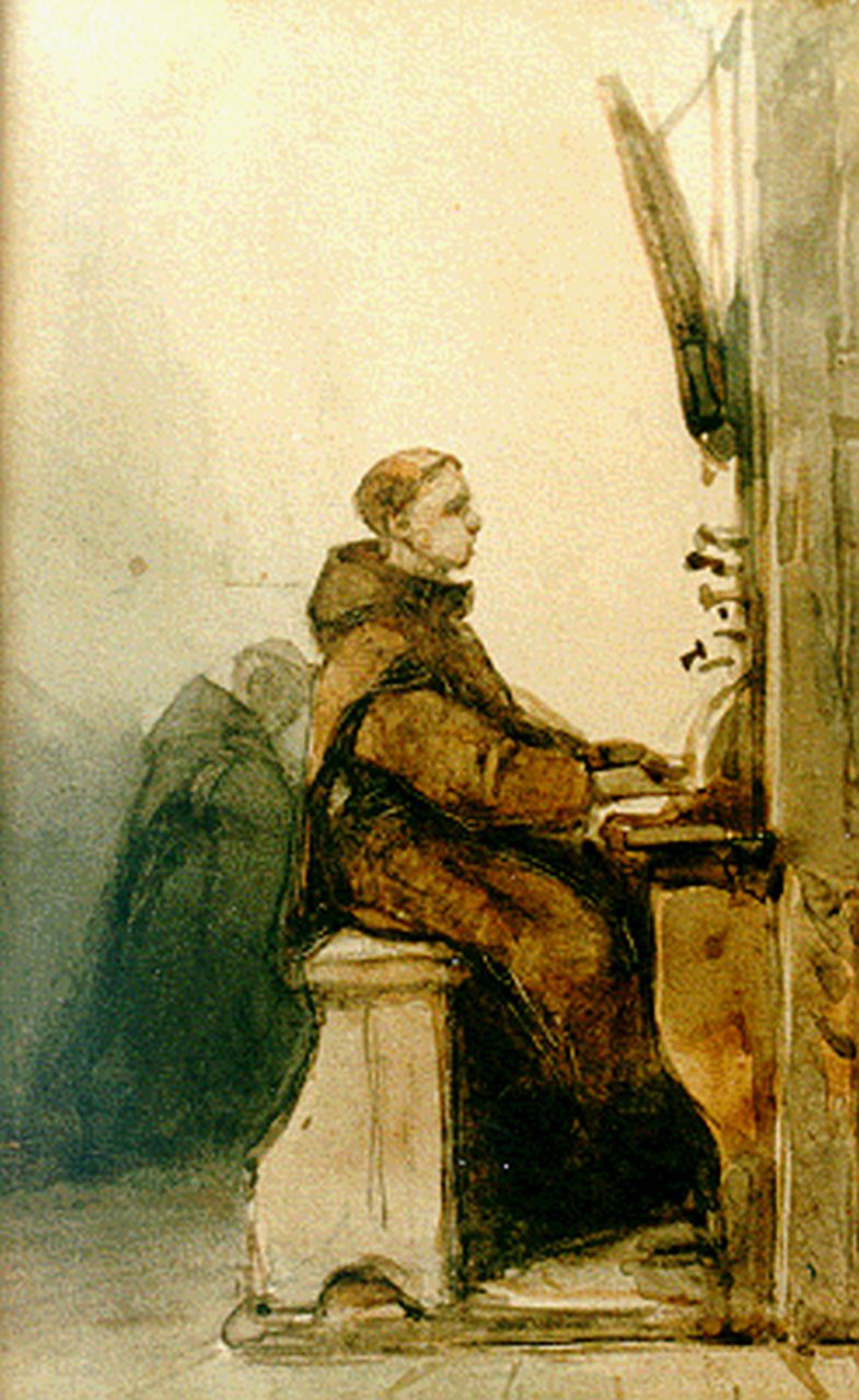 Bosboom J. | Johannes Bosboom, De organist, aquarel op papier 13,8 x 8,4 cm, gesigneerd rechtsonder Bosboom J. | Johannes Bosboom, De organist, aquarel op papier 13,8 x 8,4 cm, gesigneerd rechtsonder