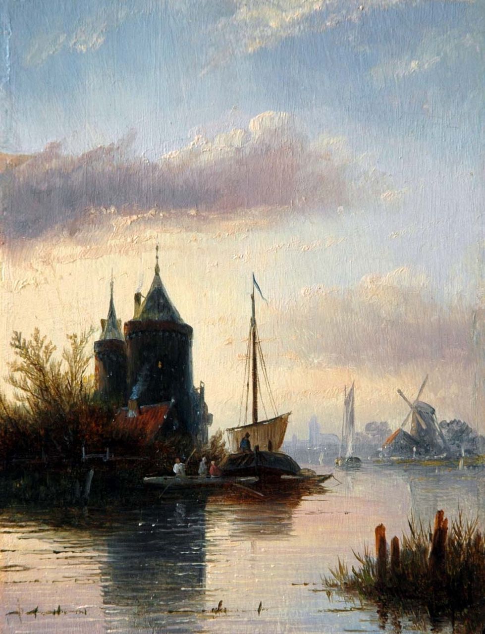 Spohler J.J.C. | Jacob Jan Coenraad Spohler, Afgemeerde zeilschepen bij een waterpoort, olieverf op paneel 18,0 x 13,8 cm Spohler J.J.C. | Jacob Jan Coenraad Spohler, Afgemeerde zeilschepen bij een waterpoort, olieverf op paneel 18,0 x 13,8 cm