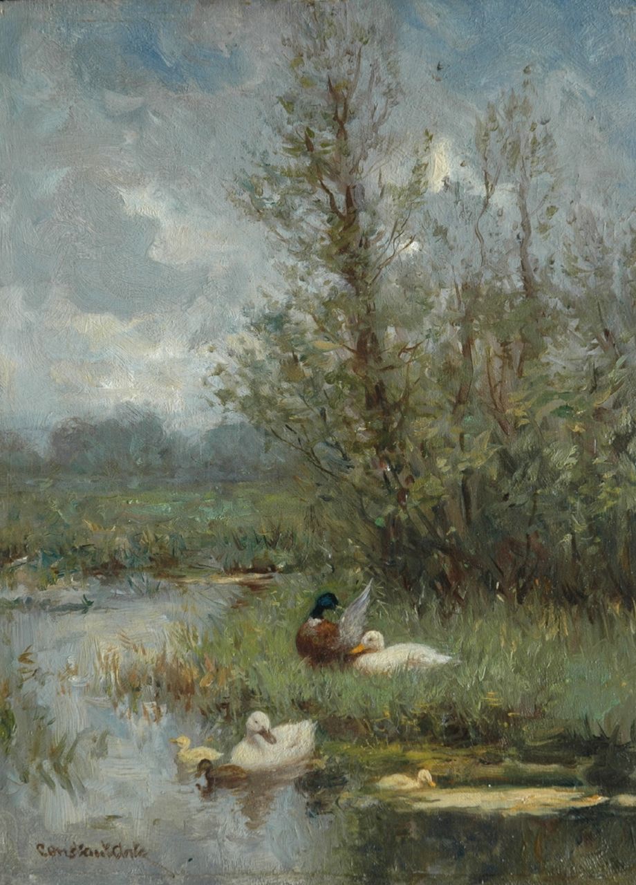 Artz C.D.L. | 'Constant' David Ludovic Artz, Eendenfamilie aan de slootkant, olieverf op paneel 24,0 x 17,8 cm, gesigneerd linksonder Artz C.D.L. | 'Constant' David Ludovic Artz, Eendenfamilie aan de slootkant, olieverf op paneel 24,0 x 17,8 cm, gesigneerd linksonder