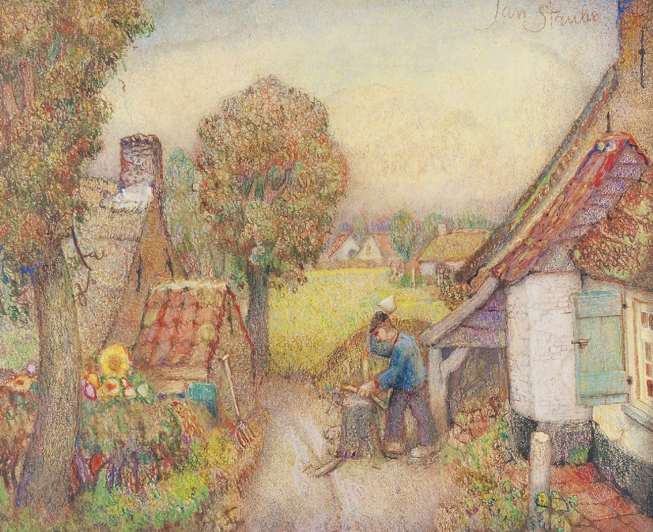 Strube J.H.  | Johan Hendrik 'Jan' Strube | Aquarellen en tekeningen te koop aangeboden | De houthakker, pastel op papier 55,9 x 69,7 cm, gesigneerd rechtsboven