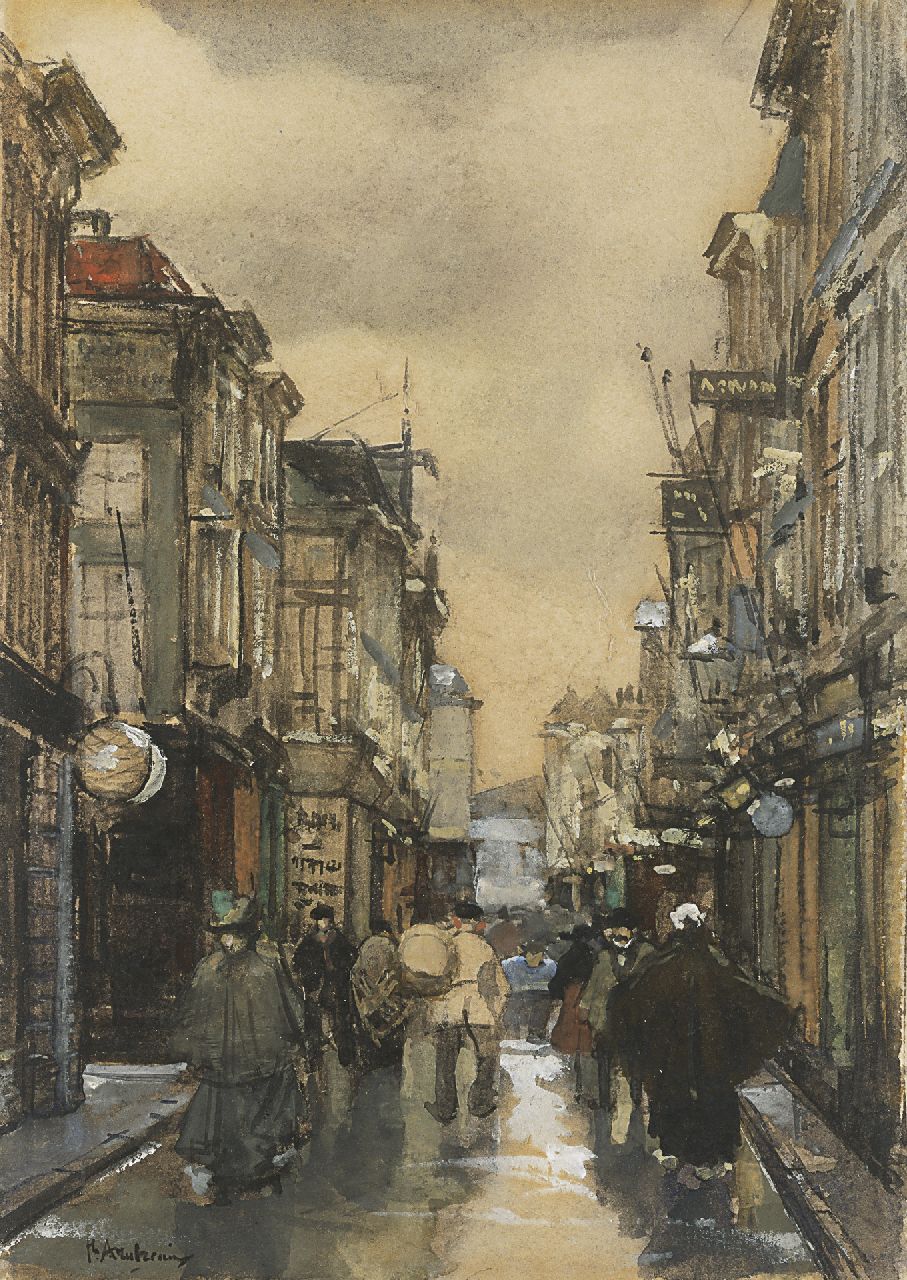 Arntzenius P.F.N.J. | Pieter Florentius Nicolaas Jacobus 'Floris' Arntzenius, Spuistraat, Den Haag, aquarel en gouache op papier 16,9 x 11,5 cm, gesigneerd linksonder Arntzenius P.F.N.J. | Pieter Florentius Nicolaas Jacobus 'Floris' Arntzenius, Spuistraat, Den Haag, aquarel en gouache op papier 16,9 x 11,5 cm, gesigneerd linksonder