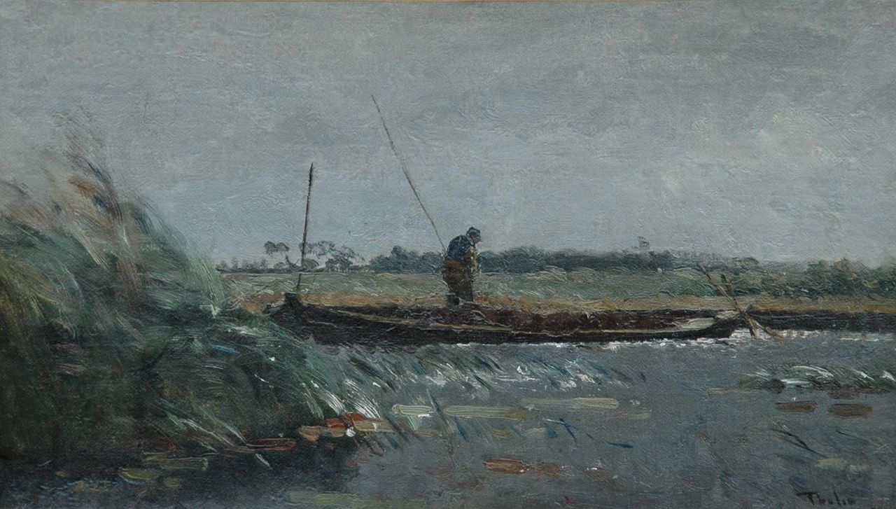Tholen W.B. | Willem Bastiaan Tholen, Punter op een poldervaart, olieverf op doek 23,2 x 40,3 cm, gesigneerd rechtsonder Tholen W.B. | Willem Bastiaan Tholen, Punter op een poldervaart, olieverf op doek 23,2 x 40,3 cm, gesigneerd rechtsonder