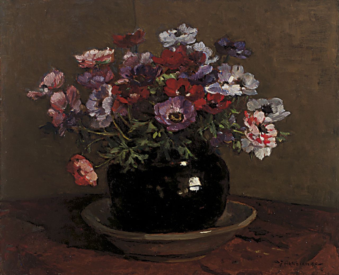 Akkeringa J.E.H. | 'Johannes Evert' Hendrik Akkeringa, Anemonen, olieverf op paneel 41,4 x 50,4 cm, gesigneerd rechtsonder Akkeringa J.E.H. | 'Johannes Evert' Hendrik Akkeringa, Anemonen, olieverf op paneel 41,4 x 50,4 cm, gesigneerd rechtsonder