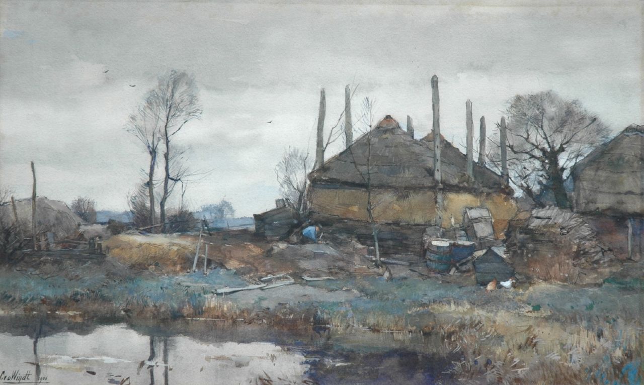 Windt Ch. van der | Christophe 'Chris' van der Windt, Boerderij aan het water, aquarel en gouache op papier 42,3 x 70,2 cm, gesigneerd linksonder en gedateerd 1906