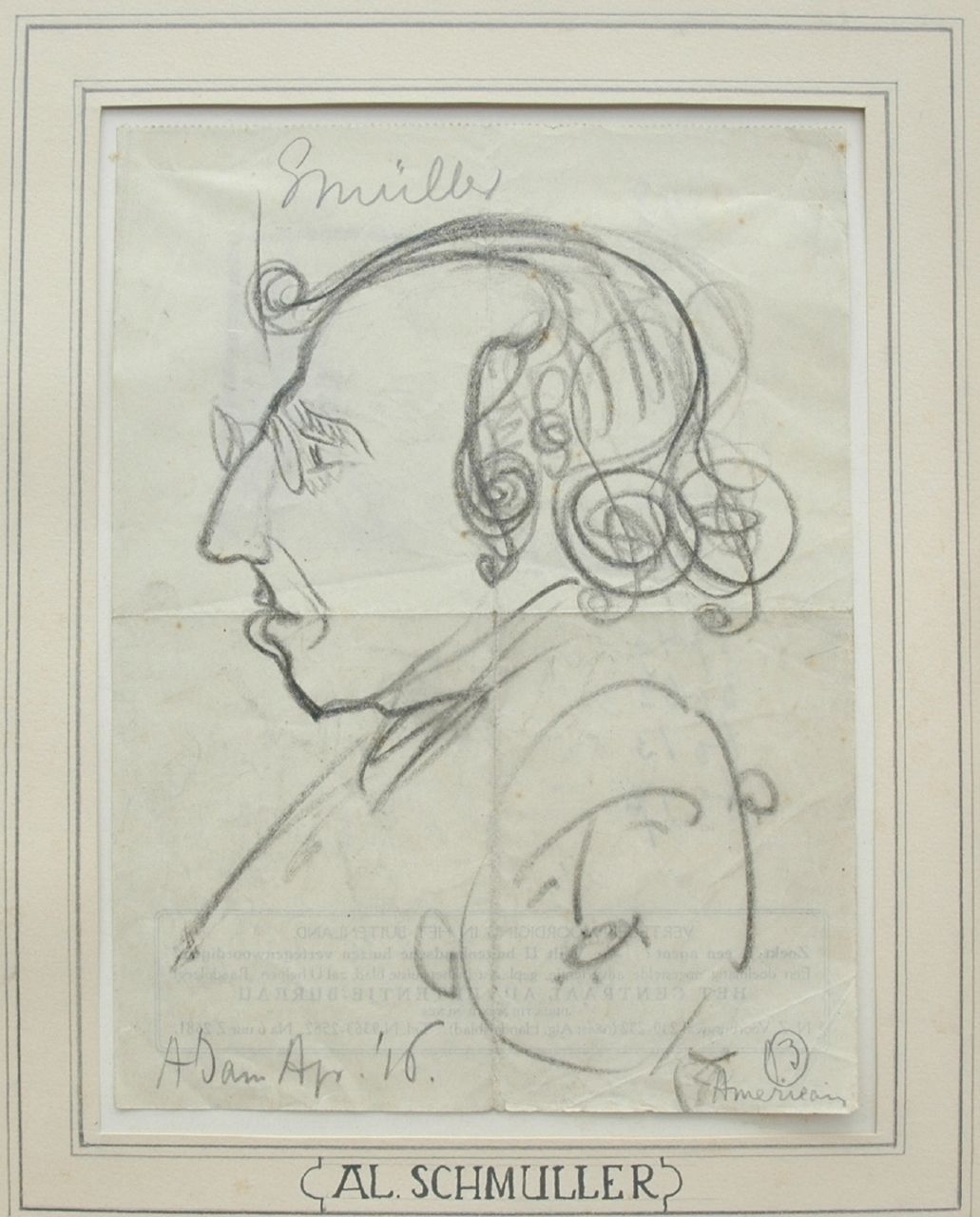 Moerkerk H.A.J.M. | Hermanus Antonius Josephus Maria 'Herman' Moerkerk, Portret van Alexander Schmuller, zwart krijt op papier 21,8 x 16,3 cm, gedateerd Amsterdam Apr. '16 Moerkerk H.A.J.M. | Hermanus Antonius Josephus Maria 'Herman' Moerkerk, Portret van Alexander Schmuller, zwart krijt op papier 21,8 x 16,3 cm, gedateerd Amsterdam Apr. '16