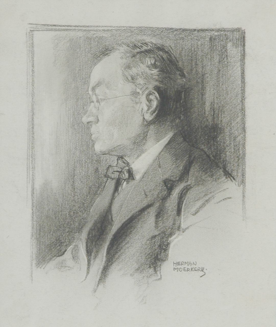 Moerkerk H.A.J.M.  | Hermanus Antonius Josephus Maria 'Herman' Moerkerk, Portret van de componist Alphons Diepenbrock, zwart krijt op papier 14,4 x 12,9 cm, gesigneerd rechtsonder