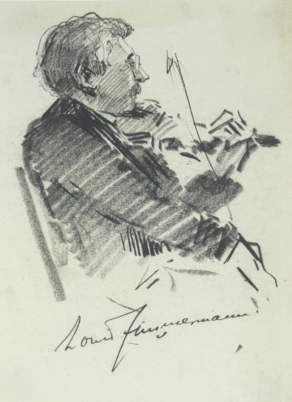 Moerkerk H.A.J.M.  | Hermanus Antonius Josephus Maria 'Herman' Moerkerk, Portret van de violist en componist Louis Zimmermann, zwart krijt op papier 22,3 x 16,1 cm