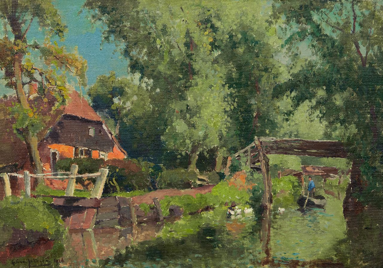 Schagen G.F. van | Gerbrand Frederik van Schagen | Schilderijen te koop aangeboden | Slootje in Giethoorn, olieverf op doek 37,6 x 53,6 cm, gesigneerd linksonder en gedateerd 1926 Schagen G.F. van | Gerbrand Frederik van Schagen | Schilderijen te koop aangeboden | Slootje in Giethoorn, olieverf op doek 37,6 x 53,6 cm, gesigneerd linksonder en gedateerd 1926