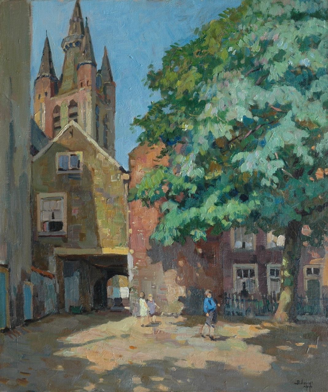 Viegers B.P. | Bernardus Petrus 'Ben' Viegers, Bij het Prinsenhof in Delft, olieverf op doek 60,5 x 51,0 cm, gesigneerd rechtsonder Viegers B.P. | Bernardus Petrus 'Ben' Viegers, Bij het Prinsenhof in Delft, olieverf op doek 60,5 x 51,0 cm, gesigneerd rechtsonder