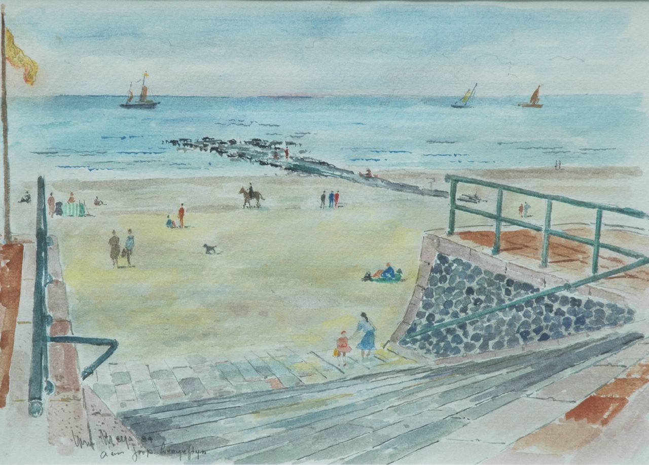 Meys L.Th.J.  | Ludovicus Theodorus Johannes 'Louis' Meys, Het strand van Scheveningen, aquarel op papier 26,5 x 37,0 cm, gesigneerd linksonder en gedateerd '84