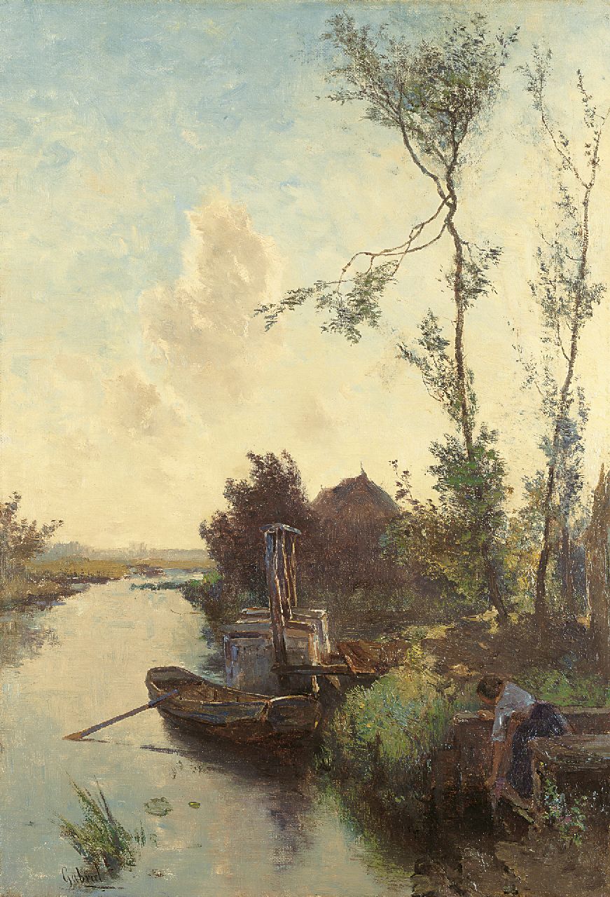 Gabriel P.J.C. | Paul Joseph Constantin 'Constan(t)' Gabriel, Boerin aan de waterkant, olieverf op doek 45,6 x 31,7 cm, gesigneerd linksonder Gabriel P.J.C. | Paul Joseph Constantin 'Constan(t)' Gabriel, Boerin aan de waterkant, olieverf op doek 45,6 x 31,7 cm, gesigneerd linksonder