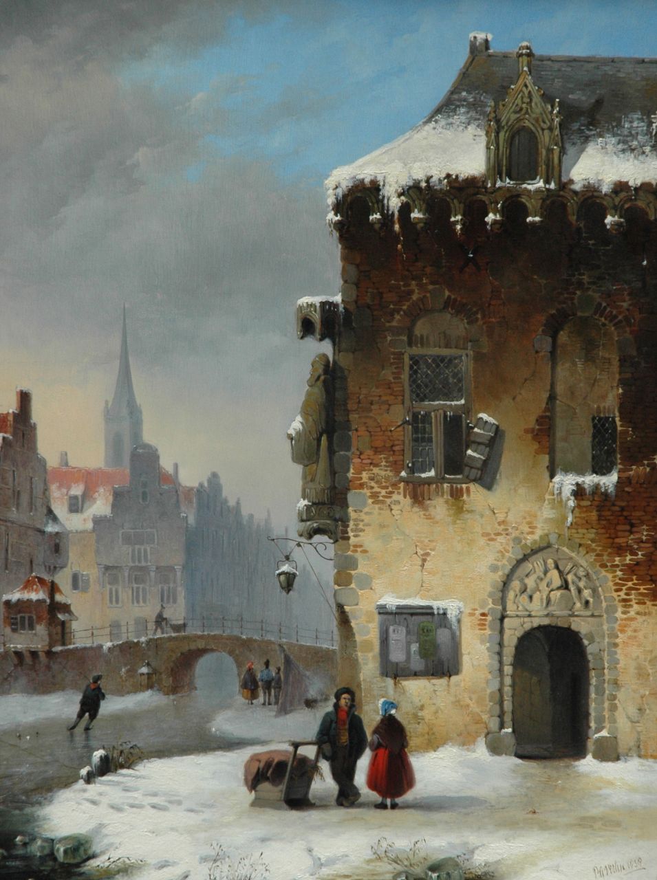 Vertin P.G. | Petrus Gerardus Vertin, Winters stadsgezicht met wandelaars en schaatsers (pendant van 9392 - alleen tezamen), olieverf op paneel 51,2 x 38,9 cm, gesigneerd rechtsonder en gedateerd 1838 Vertin P.G. | Petrus Gerardus Vertin, Winters stadsgezicht met wandelaars en schaatsers (pendant van 9392 - alleen tezamen), olieverf op paneel 51,2 x 38,9 cm, gesigneerd rechtsonder en gedateerd 1838