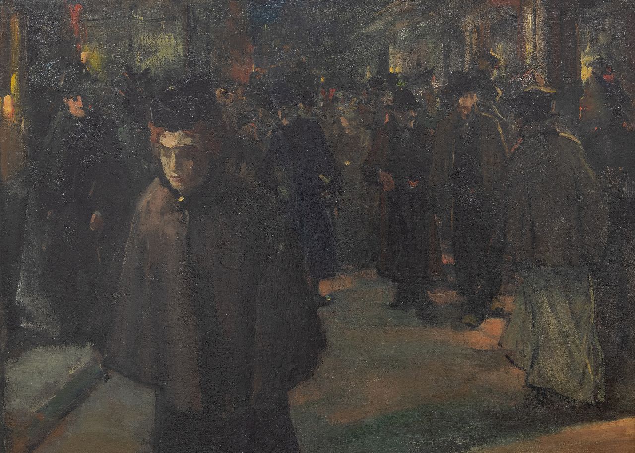 Arntzenius P.F.N.J. | Pieter Florentius Nicolaas Jacobus 'Floris' Arntzenius | Schilderijen te koop aangeboden | Levendige winkelstraat bij avond, olieverf op doek 36,8 x 51,0 cm, gesigneerd linksonder (resten) Arntzenius P.F.N.J. | Pieter Florentius Nicolaas Jacobus 'Floris' Arntzenius | Schilderijen te koop aangeboden | Levendige winkelstraat bij avond, olieverf op doek 36,8 x 51,0 cm, gesigneerd linksonder (resten)