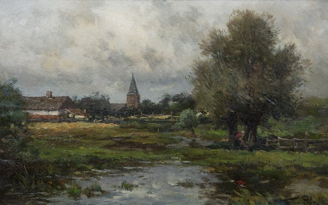 Rip W.C. | 'Willem' Cornelis Rip, Na den regen. Gezicht op 't dorp Neerlangel, olieverf op doek 32,6 x 50,3 cm, gesigneerd rechtsonder en verso Rip W.C. | 'Willem' Cornelis Rip, Na den regen. Gezicht op 't dorp Neerlangel, olieverf op doek 32,6 x 50,3 cm, gesigneerd rechtsonder en verso