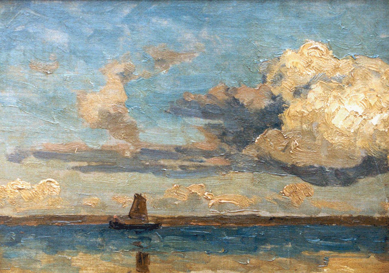 Tholen W.B. | Willem Bastiaan Tholen, Zeilboot op zee, olieverf op doek op paneel 22,6 x 31,0 cm, gesigneerd linksonder en gedateerd '83 Tholen W.B. | Willem Bastiaan Tholen, Zeilboot op zee, olieverf op doek op paneel 22,6 x 31,0 cm, gesigneerd linksonder en gedateerd '83