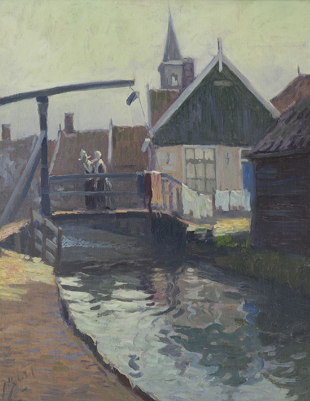 Schotel A.P.  | Anthonie Pieter Schotel, Gezicht op het gele bruggetje, Volendam, olieverf op paneel 41,0 x 32,7 cm, gesigneerd linksonder