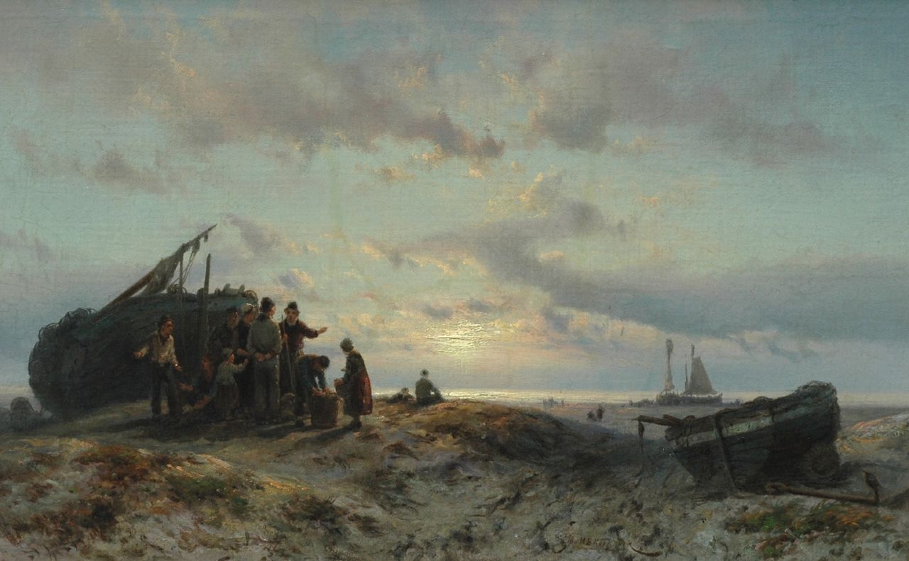 Koekkoek J.H.B. | Johannes Hermanus Barend 'Jan H.B.' Koekkoek, Vissers op de duinrand bij vallende avond, olieverf op doek 42,6 x 67,0 cm, gesigneerd rechts van het midden. Koekkoek J.H.B. | Johannes Hermanus Barend 'Jan H.B.' Koekkoek, Vissers op de duinrand bij vallende avond, olieverf op doek 42,6 x 67,0 cm, gesigneerd rechts van het midden.