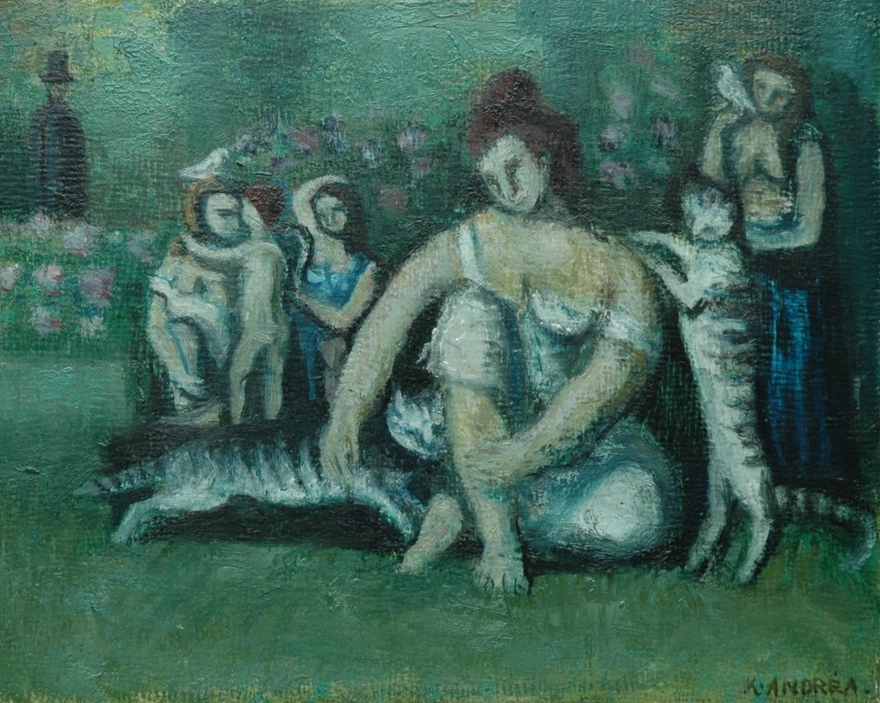 Andréa C. | Cornelis 'Kees' Andréa, Kattenmeisje, olieverf op board 24,0 x 30,0 cm, gesigneerd rechtsonder Andréa C. | Cornelis 'Kees' Andréa, Kattenmeisje, olieverf op board 24,0 x 30,0 cm, gesigneerd rechtsonder