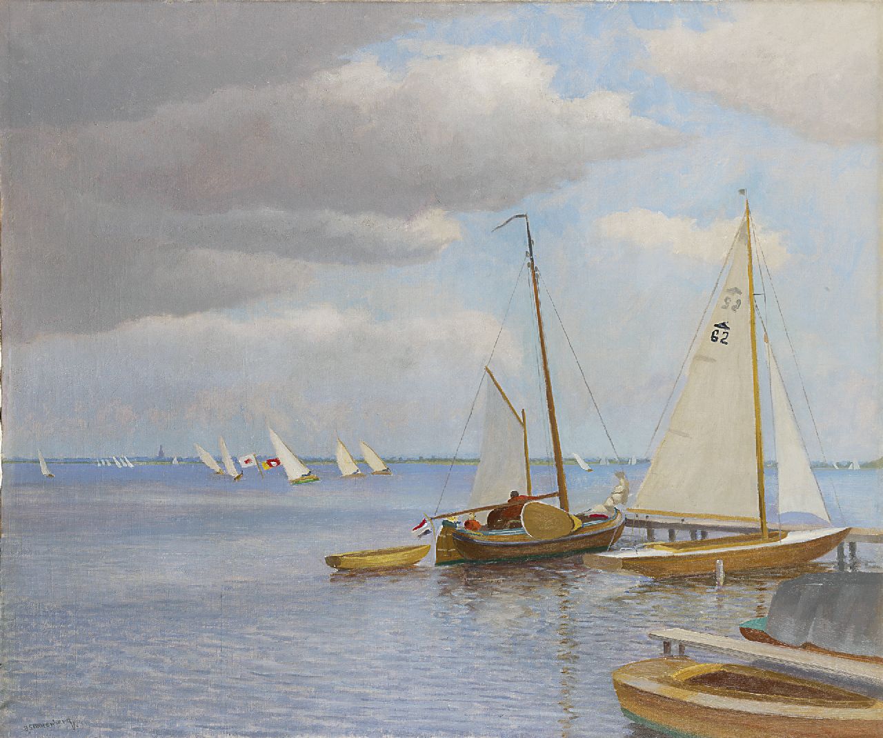 Smorenberg D.  | Dirk Smorenberg, Zeilboten op de Loosdrechtse Plassen, olieverf op doek 73,0 x 87,2 cm, gesigneerd linksonder