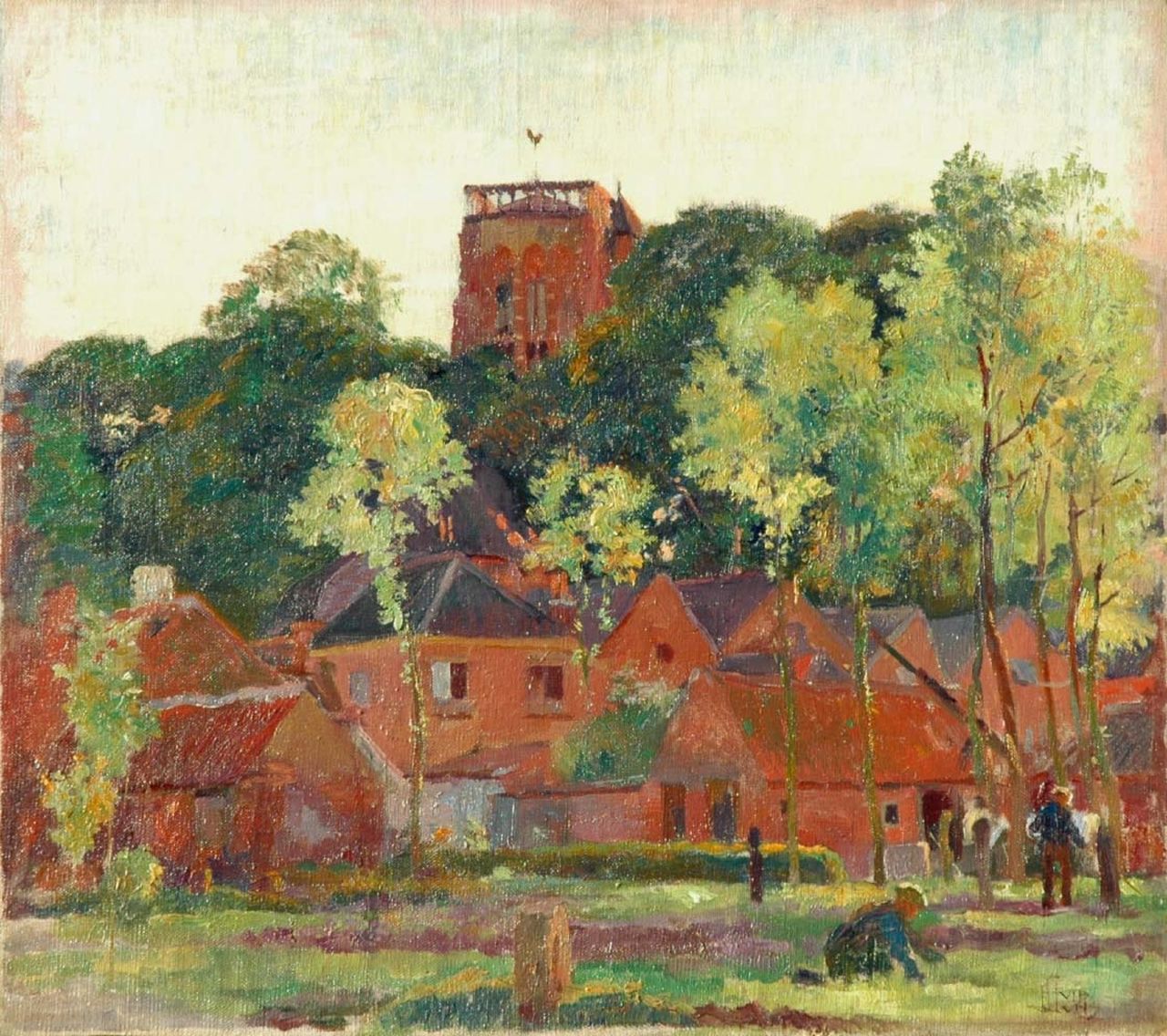Luns H.M. | Hubert Marie 'Huib' Luns, Vughtse toren en kerk in de zomer, olieverf op doek op board 46,3 x 52,0 cm, gesigneerd rechtsonder en gedateerd 1928 Luns H.M. | Hubert Marie 'Huib' Luns, Vughtse toren en kerk in de zomer, olieverf op doek op board 46,3 x 52,0 cm, gesigneerd rechtsonder en gedateerd 1928