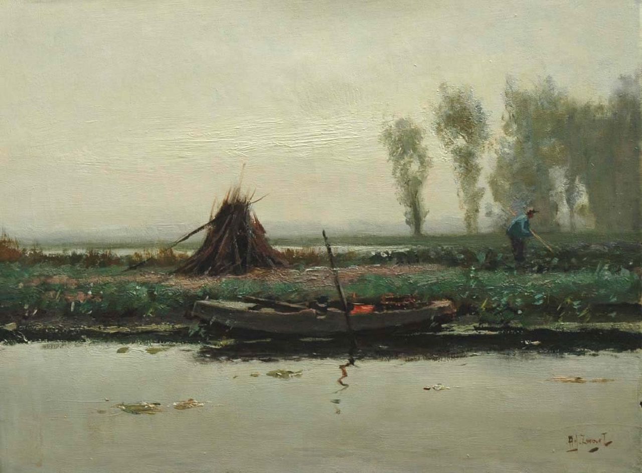 Zwart A.J. | Adrianus Johannes 'Arie' Zwart, Boer in polderlandschap, olieverf op doek 30,0 x 40,0 cm, gesigneerd rechtsonder Zwart A.J. | Adrianus Johannes 'Arie' Zwart, Boer in polderlandschap, olieverf op doek 30,0 x 40,0 cm, gesigneerd rechtsonder