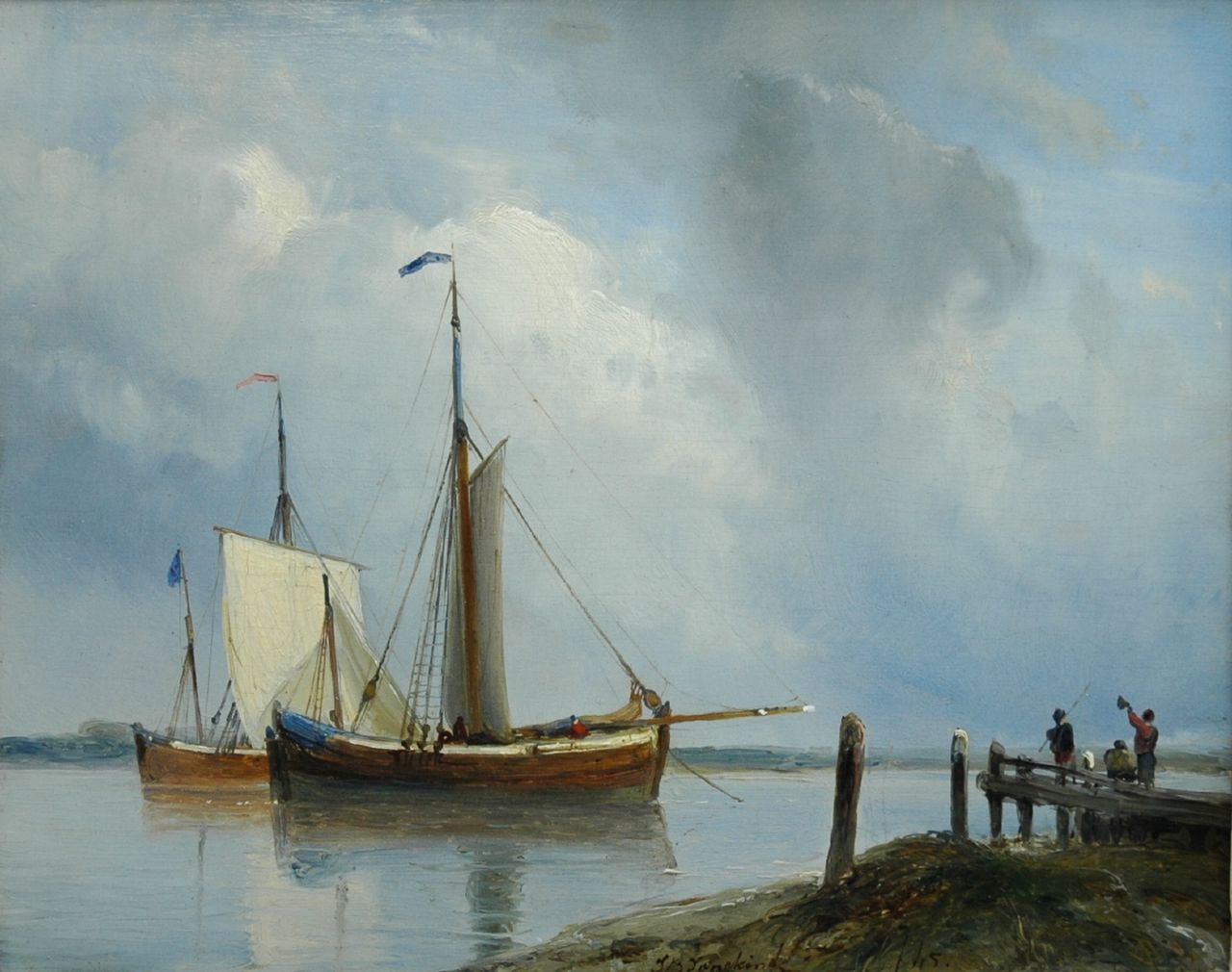 Jongkind J.B. | Johan Barthold Jongkind, Riviergezicht met zeilschepen, olieverf op paneel 23,0 x 29,0 cm, gesigneerd rechts van het midden. en gedateerd '45 Jongkind J.B. | Johan Barthold Jongkind, Riviergezicht met zeilschepen, olieverf op paneel 23,0 x 29,0 cm, gesigneerd rechts van het midden. en gedateerd '45